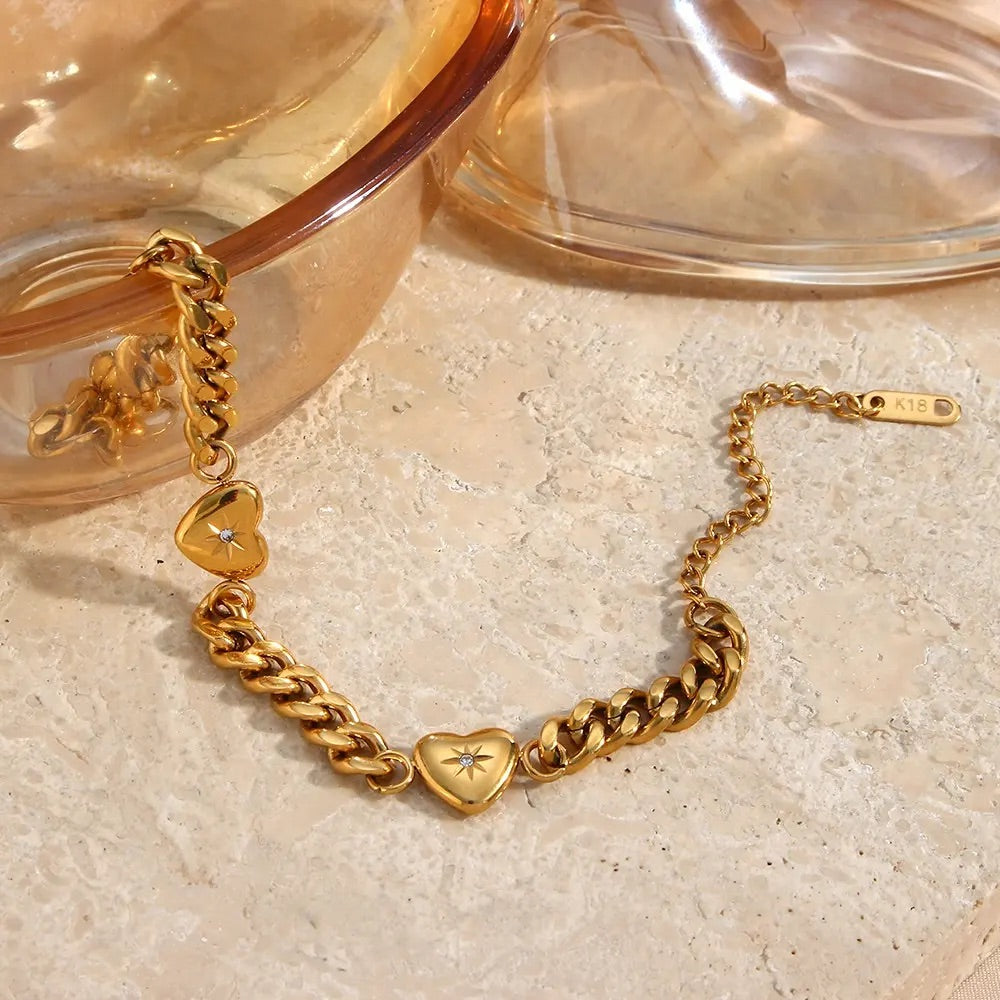 CZ Stone Heart Chain Bracelet