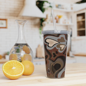 Brown Groovy Plastic Tumbler with Straw