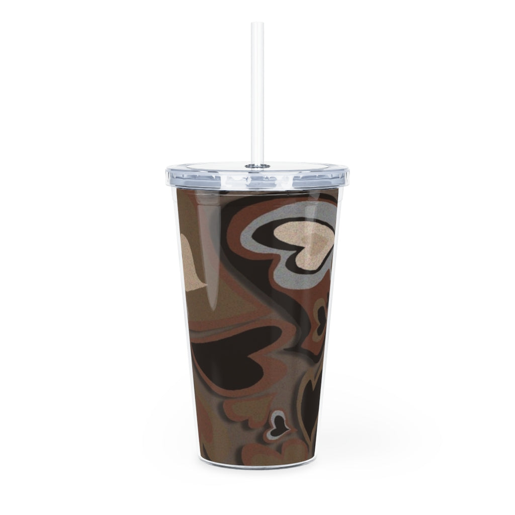 Brown Groovy Plastic Tumbler with Straw