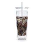 Brown Groovy Plastic Tumbler with Straw