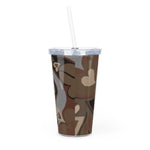 Brown Groovy Plastic Tumbler with Straw