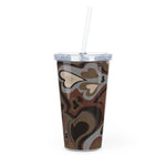 Brown Groovy Plastic Tumbler with Straw