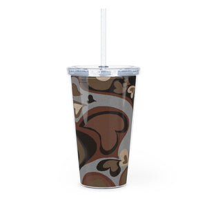 Brown Groovy Plastic Tumbler with Straw